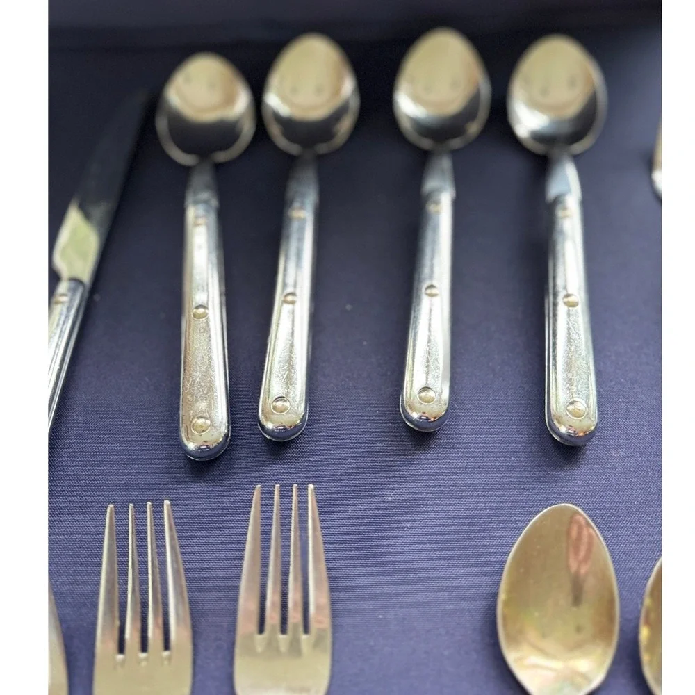 Vintage 15 Piece Stainless Steel Flatware Set‎ Silver Riveted Handles